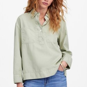 Madewell Denim Popover Shirt Dusty Celadon Half Buttoned Large